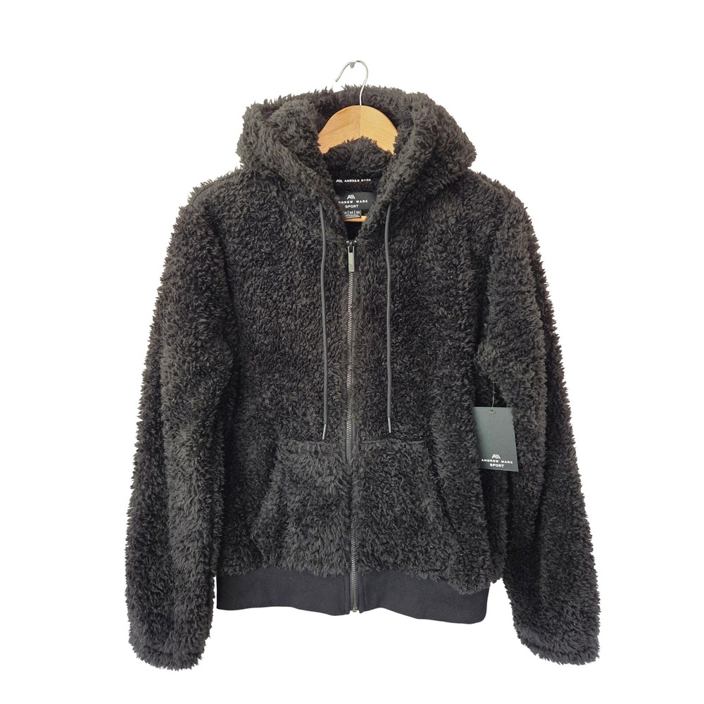 Andrew Marc Sport Fleece Full Zip Hoodie Jacket Womens Medium Black‎ NWT $84